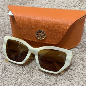 Tory Burch Ivory Sunglasses with Vibrant Orange Case